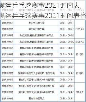 奥运乒乓球赛事2021时间表,奥运乒乓球赛事2021时间表格