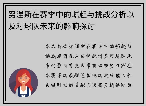 努涅斯在赛季中的崛起与挑战分析以及对球队未来的影响探讨