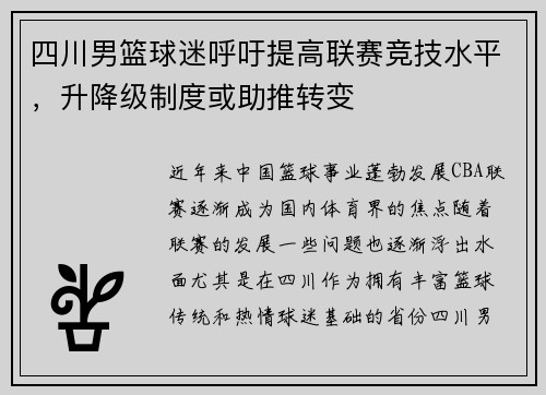 四川男篮球迷呼吁提高联赛竞技水平，升降级制度或助推转变
