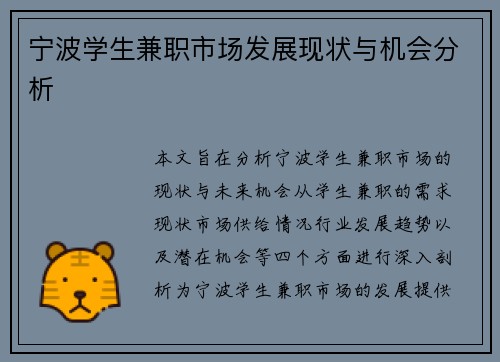 宁波学生兼职市场发展现状与机会分析