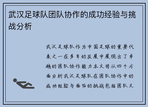 武汉足球队团队协作的成功经验与挑战分析